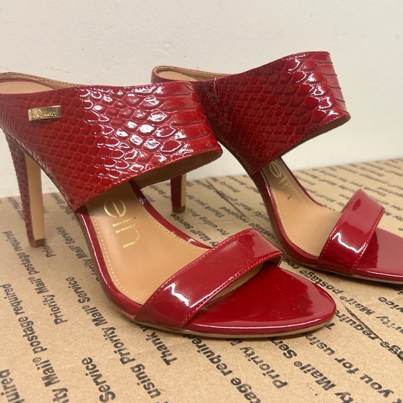 CALVIN KLEIN: ‘Shayna’ PVC Red Mule Heel Sandal - Picture 2 of 4